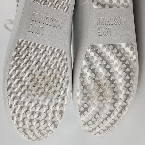 NWT Love Moschino Women's White Black Leather Low Top Sneakers Logo  Size 10/41 - Picture 9 of 16